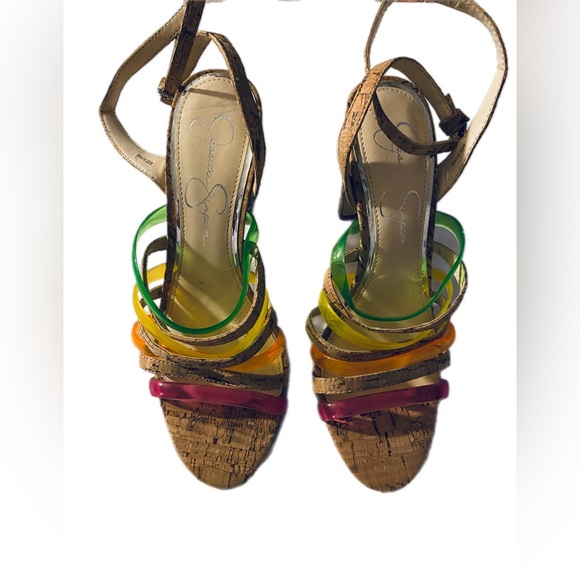 Jessica Simpson Muti Color Sandals With Cork Stack Heels Size 8M - Picture 3 of 9